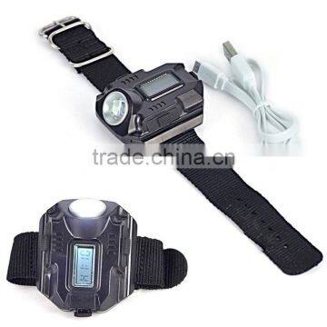 Waterproof Tactical LED Display 4-Mode Rechargeable Flashlight Wrist Watch photo-2