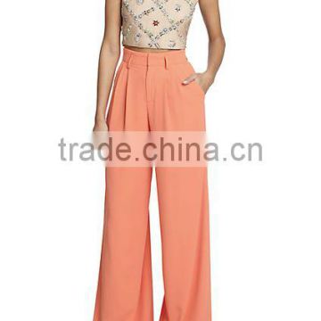 2015 wholesale women office slim Ladies plain color pleated loose high waist wide leg long pants