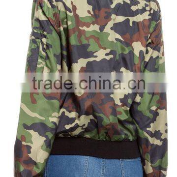 Guangzhou Women Clothes Latest Design Jacket Satin Jungle Print Bomber Jacket photo-2