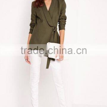 Latest Lady Khaki Tie Front Casual Soft Blazer Elegant Design photo-4