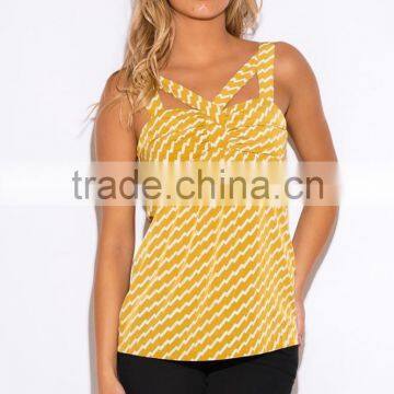 Trendy Woman Yellow Chevron Print Cut Out Party Bulk Tank Top photo-2