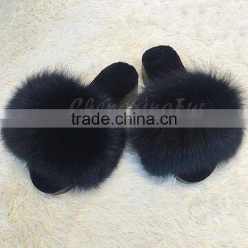 CX-A-70 Cheap Soft Women Wear Genuine Fox Fur Slides photo-2