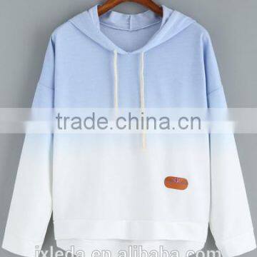 Blue Ombre Hooded women Dip Hem Sweatshirt