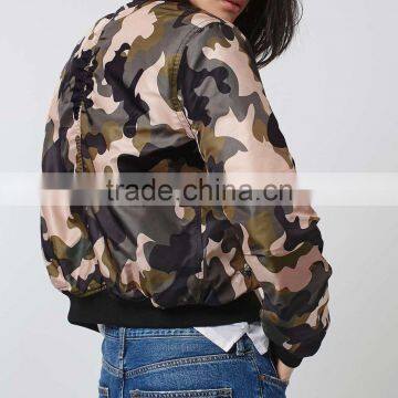 Wholesale Women Camo Print Quilted Custom Padded Bomber Jacket photo-3