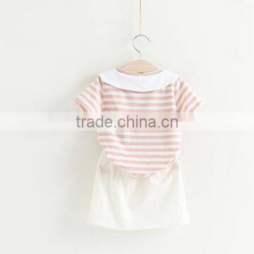Girls Stripes College Wind Suit Summer New Style Children Clothing Set Baby Navy Collar t Skirt White Skirt photo-3