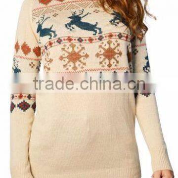 Women Light Kahki Sweater Striped Snowflake Pattern Led Light Sweater For Christmas