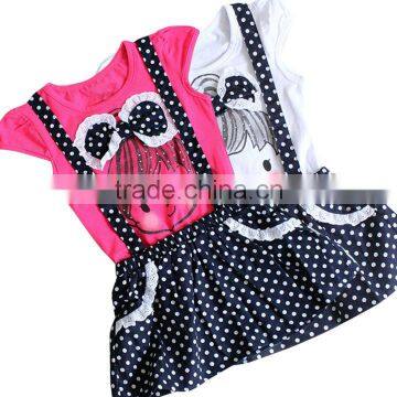 Girls Kids Polka Dot model Big Bowknot Little Girl Pattern Fake Two Piece Belt dress SV004092