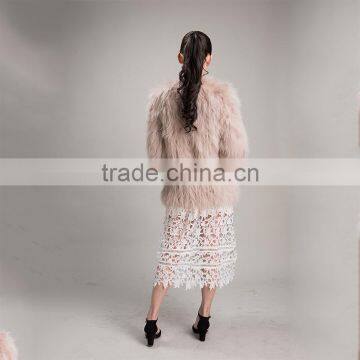 Myfur 2016 European Style Winter Beige Raccoon Fur Collar Woolen Raccoon Fur Extra Long Coat photo-4
