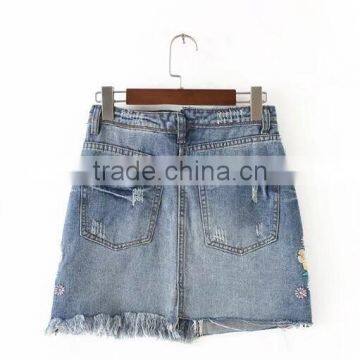 Runwaylover 131 Ladies 2017 Fashion High Waist Embroidery Denim Skirt