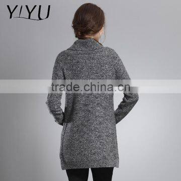 Fashion Winter Sweater Women Grey Rollneck Long Knit Cashmere Pullover photo-3