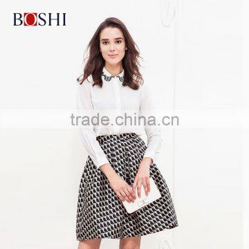 2015 Sweet Ladies White Chiffon Embroidery Women Shirts Design photo-3