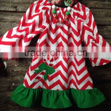 baby girls Christmas red white chevron candy cane dress with matching hair bows and chunky necklace set