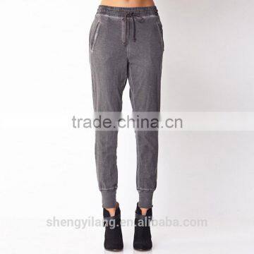 latest ladies stone washed disressed sportswear gym loose pants/trousers