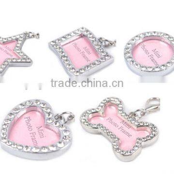 Pet ID Tags Card Personalized Photo Frame Puppy Rhinestone Bone Heart Star Jewelry