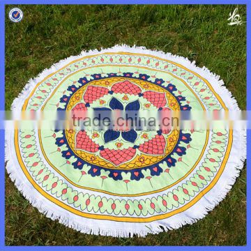 China supplier 100% cotton round beach towel with tassels wholesale