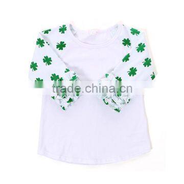 St Patrick's Day girls icing ruffle tee shirts green raglan shamrock shirt M7030101