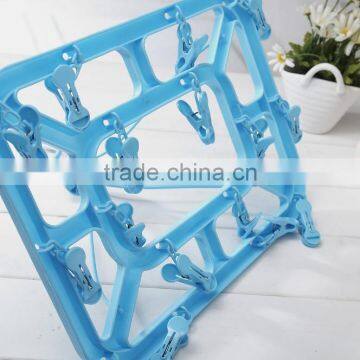 High Quality Plastic Drying Hanger Laundry Hanger with 18 clips for Sock Clothes