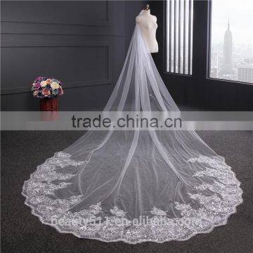 2017 wholesale new grance long lace bridal wedding veilwhite one-layer bell flower wedding lace veil Fashionable long Tulle HL26