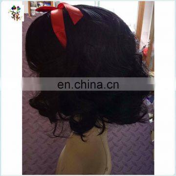Snow White Princess Black Short Curly Cosplay Wigs With Red Bow HPC-0051