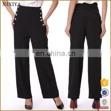 High Elastic High Waist Black Straight Trousers & Pants