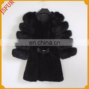 2016 Newest Women Winter Fox Fur Sleeves Rabbit Fur Coat