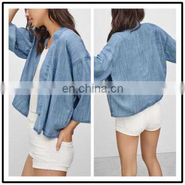 Latest Summer Women Denim Blouse Soft Washing Poncho loose long sleeve kimono cardigan