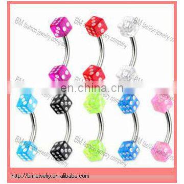 Fashion UV acrylic dice eyebrow barbell ring body piercing jewelry