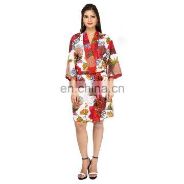 Indian 100% Cotton Designer Kimono Bathrobe Women Short Nightgown Dress