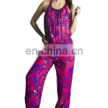 new design ladies jump suit 2016 stylish pink floral printed suit yoga and sport night wear gym wear