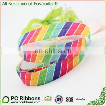 White Foldover Elastic with Rainbow elastic ribbon 5/8