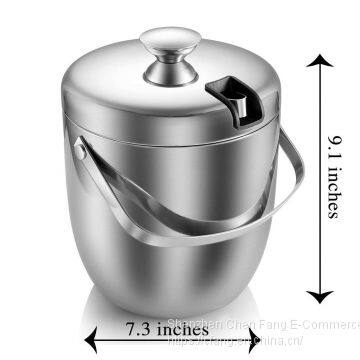Insulated Ice Bucket,Stainless Steel Double Wall Ice Bucket With Lid and Tongs,2.8-Litre,Silver photo-2