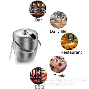Insulated Ice Bucket,Stainless Steel Double Wall Ice Bucket With Lid and Tongs,2.8-Litre,Silver photo-4