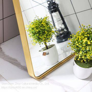 Nordic Bathroom Mirror Brass Rounded Corner Mirror High-end Gold Bathroom Mirror Full-length Mirror Fitting Mirror Entrance Mirror photo-5