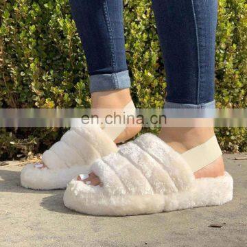 Amazon Hot Sale Factory Price Fashion women indoor soft with the faux fur furry slipper for Ladies