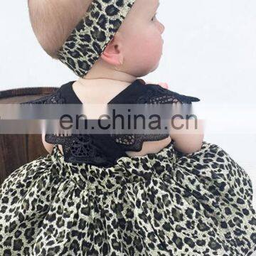 Fashion Summer Kids Outfit Petal Sleeve Baby Girls Party Wear Dresses Toddler Infant Leopard Romper Dress Headband Set photo-5