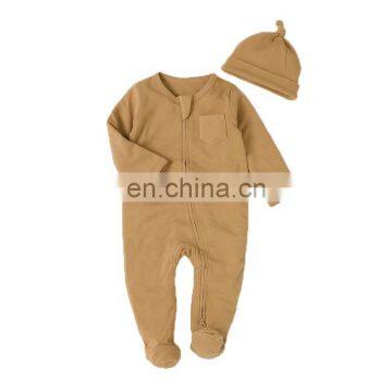 Zipper Footie Romper Hat Set Boy's Girl's Unisex Organic Baby Bodysuit