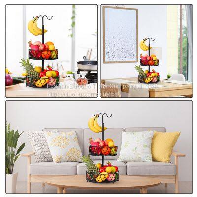 Storage Rack Kitchen Wire Steel Bread Fruit Bowl Stand 2 Tier Metal Fruit Basket photo-2