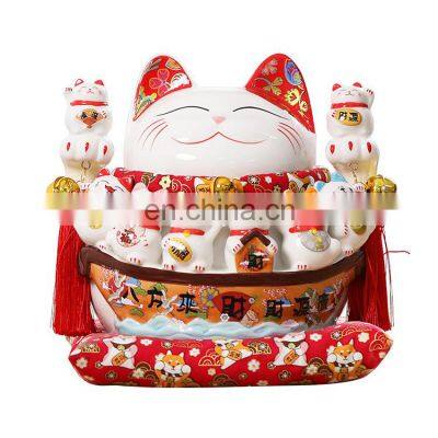 Ceramic lucky cat piggy bank decorative ornaments 10 inch Bafang Lai Cai opening gifts wholesale