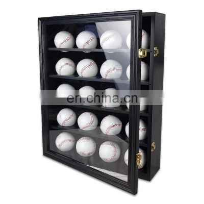 Black 20 Baseball Display Case Cabinet Sports Collection Storage Box