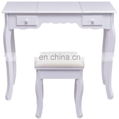 Modern writing desk Foldable White dresser with mirror