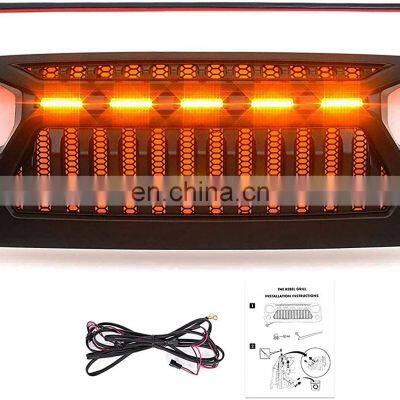 Grill for Jeep Wrangler JK Accessories 2007-2018 Matte Black Angry Face Grill With 5 Amber Lights for Jeep Rubicon Sahara Sport photo-5
