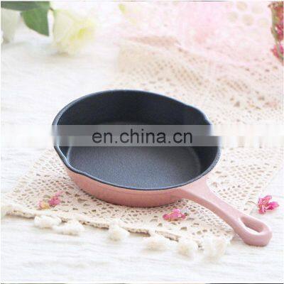 Single-handle 20CM Enamel Cast Iron Skillet Red Enamel Skillet Round Steak Breakfast Skillet photo-5
