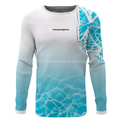 2023 fashionable comfortable custom polyester fishing shirts with blue and white colors