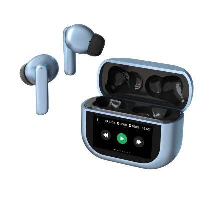 UI display TWS ANC ENC Noise cancelling lcd Touch Screen tws earphone  Wireless  bluetooth touch screen Earphone