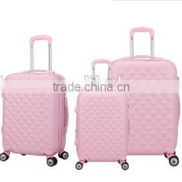 2016 new hot sale luggage set with spinner wheels, durable leisure and lovely girls pink abs trolley luggage suitcase