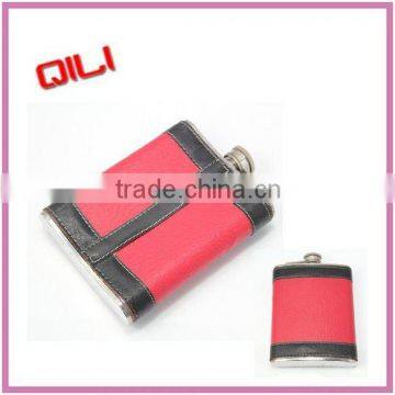 6oz wine stainless steel best sawing shine leather hip flask