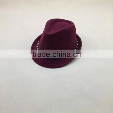 2016 Newest Fashion Classic Rivet Ribbon Red Wool Trilby Fedora Jaz Caps