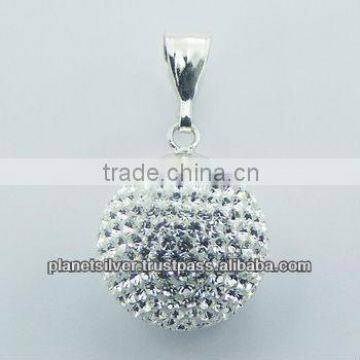 High Fashion Czech Crystals Pendant 925 Sterling Silver Ball