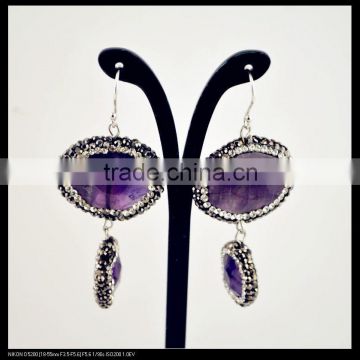 LFD-048E Wholesale Pave Rhinestone Crystal Amethyst Stone Dangle Earrings Charms Jewelry Making