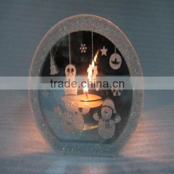 hot sale 2016 christmas endless light snowman mirror candle holder light,light sensitive christmas candles